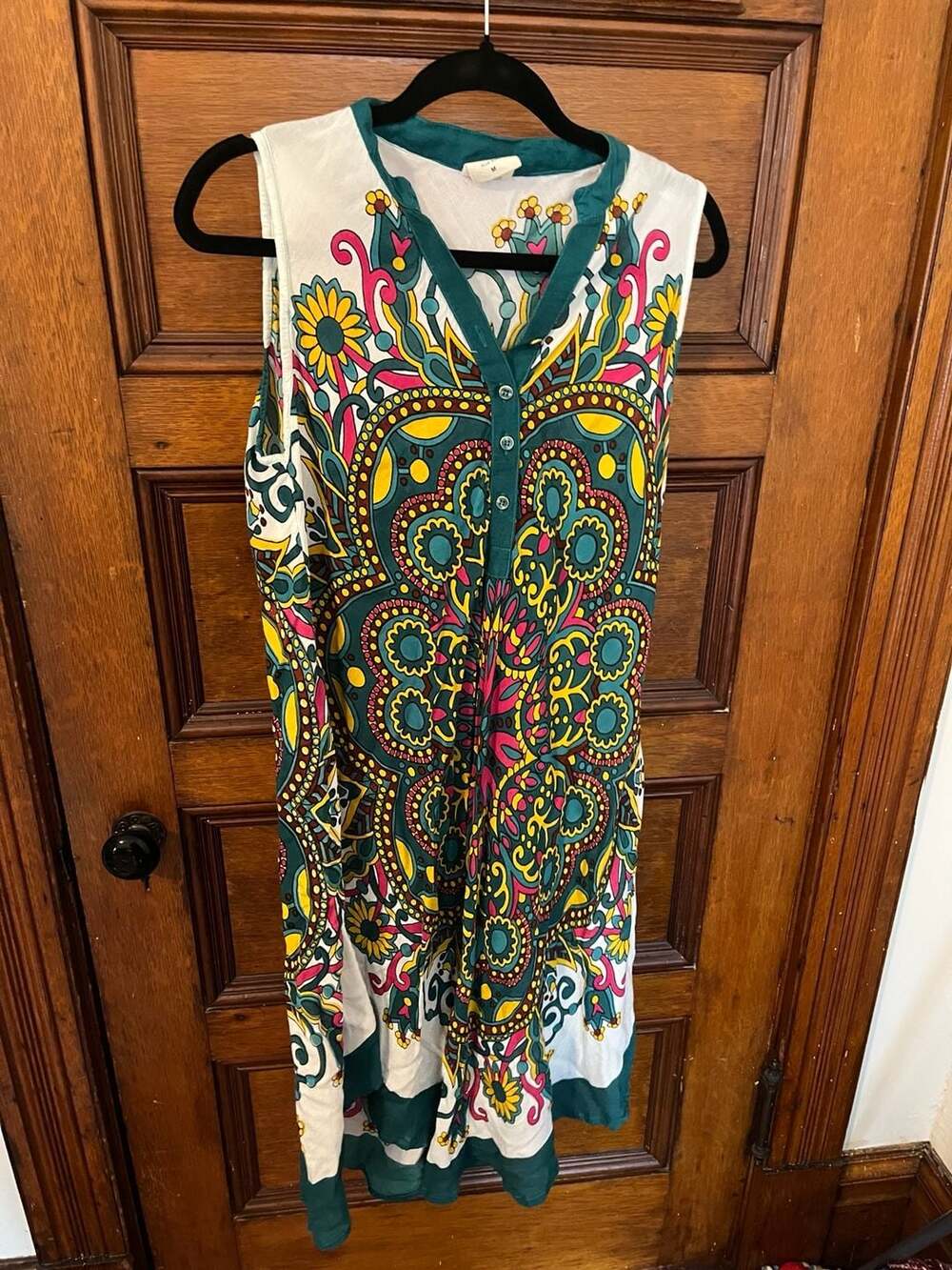 Seven Islands New York Mandala Print Sleeveless Henley Dress Size M